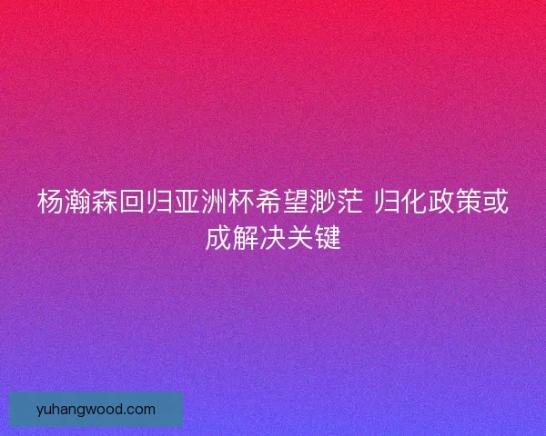 杨瀚森回归亚洲杯希望渺茫 归化政策或成解决关键